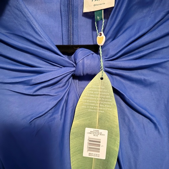 NWT FARM Rio Bright Blue Long Sleeve Bodysuit - Size Large - Picture 6 of 6